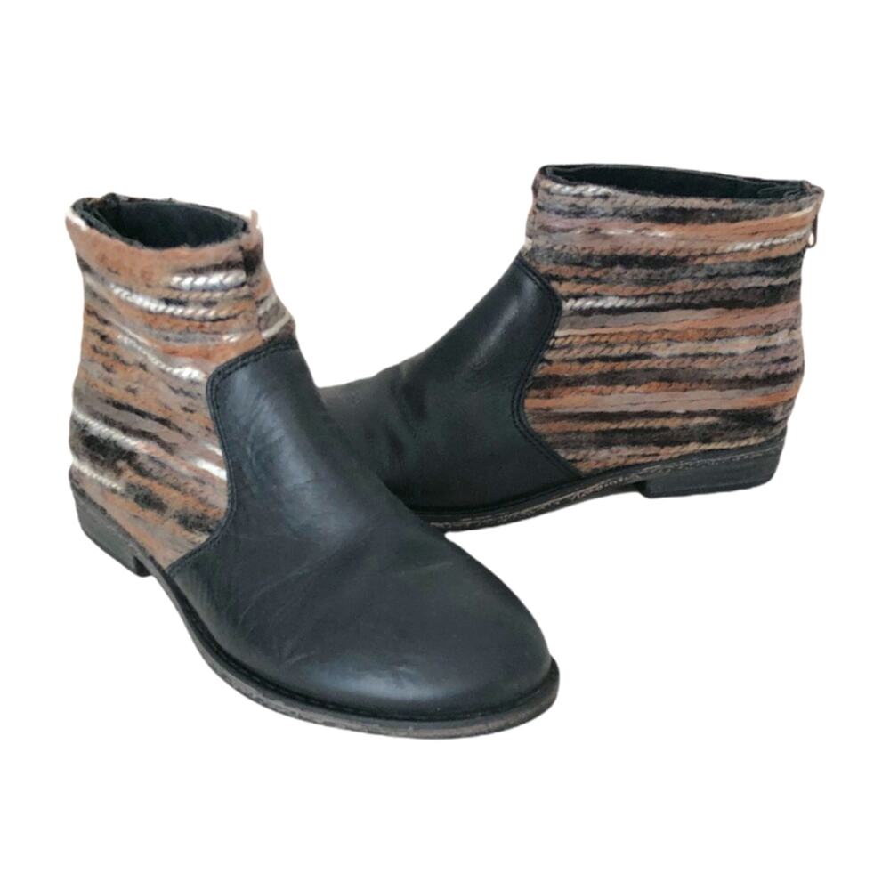 OTBT Bootie Tilton Ombré Knit Boho Leather Ankle Boots 6.5 Black Brown
